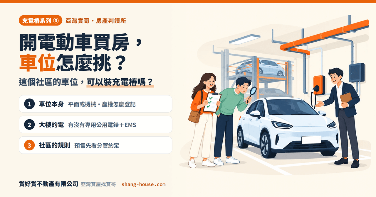 開電動車買房，車位怎麼挑？看屋前要查的三層：這個社區的車位可以裝充電樁嗎？